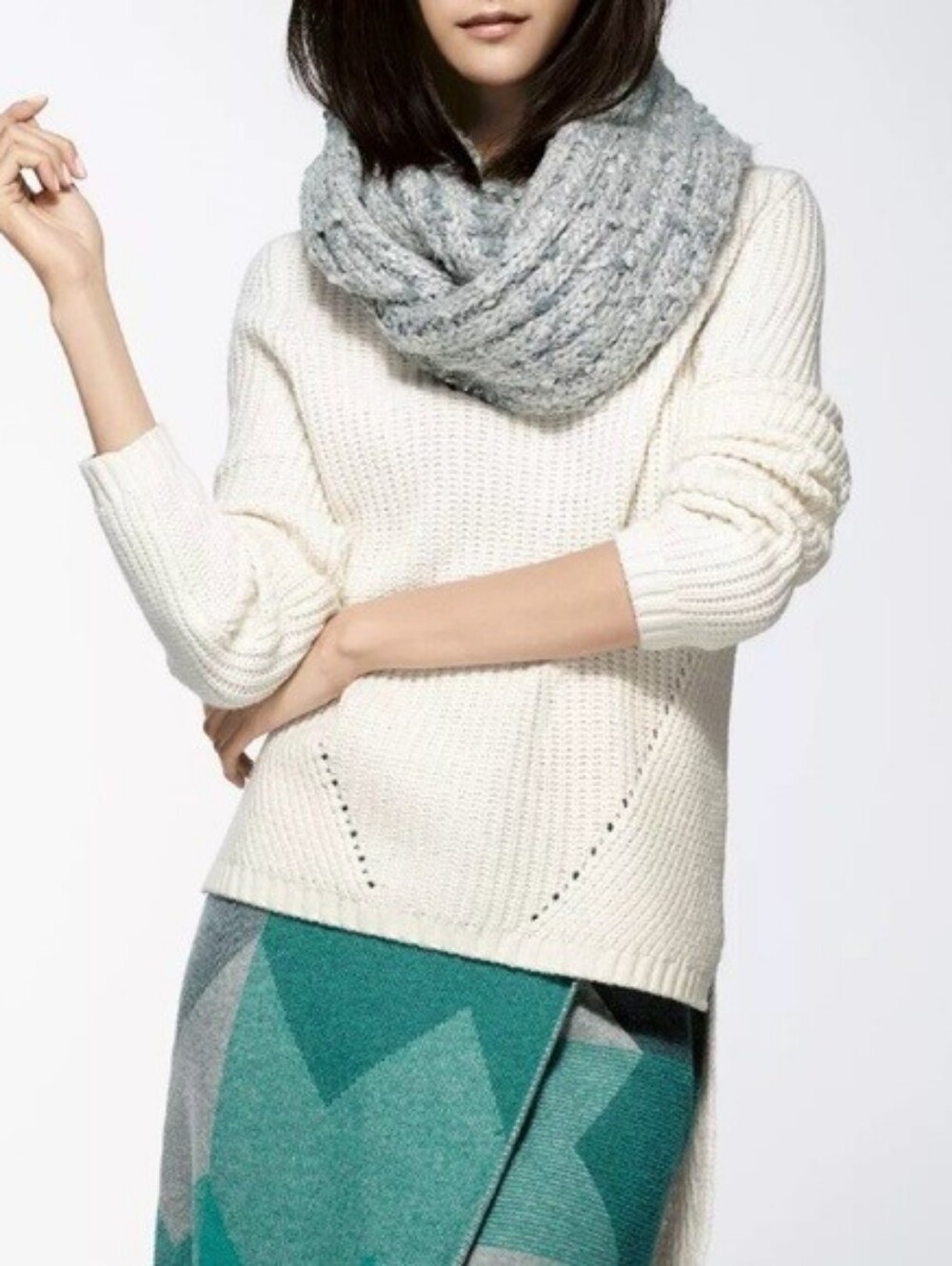 Anthropologie Moth White High-Low Cowl Neck Knit Sweater Wool Blend